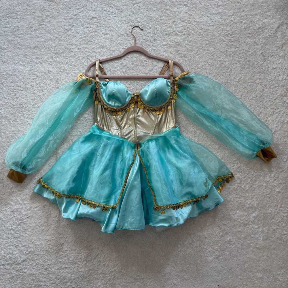 Dolls Kill XL Jasmine Desert Princess Trickz N Treatz Blue Gold Coin Trim Dress